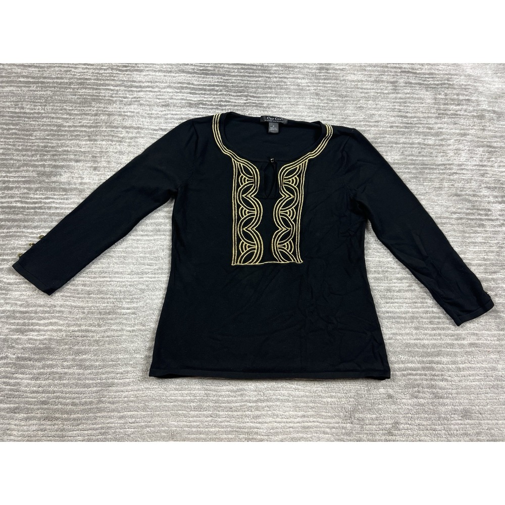 C'est City August Silk Sweater Womens Medium Black Gold Accent‎ 3/4 Sleeve